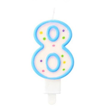 Colour Dots Blue Outline Number 8 Candle, Cake Candle