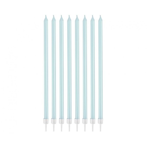 Colour Pearly Light Blue, Blue birthday candle set of 8