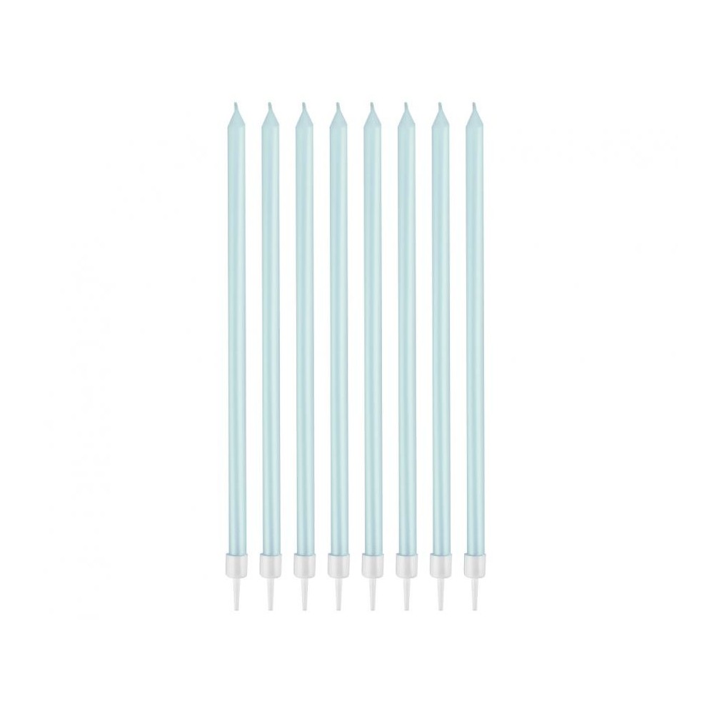 Colour Pearly Light Blue, Blue birthday candle set of 8