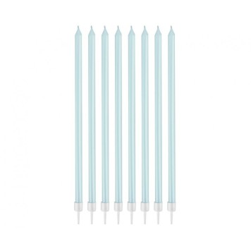 Colour Pearly Light Blue, Blue birthday candle set of 8