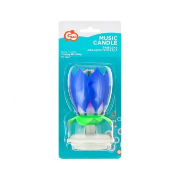 Colour Blue Blue Flower Musical Birthday Candle Set