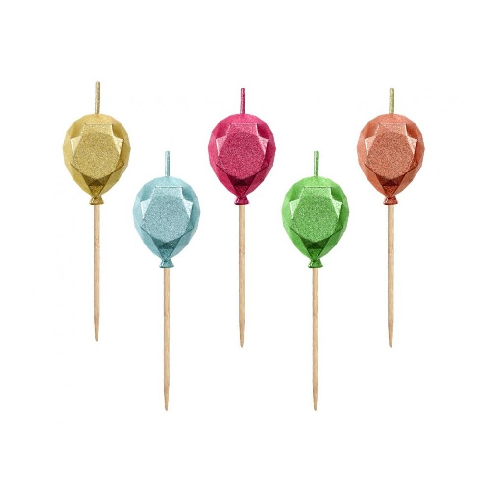 Colour Metallic Balloon cake candle set, 5 pieces