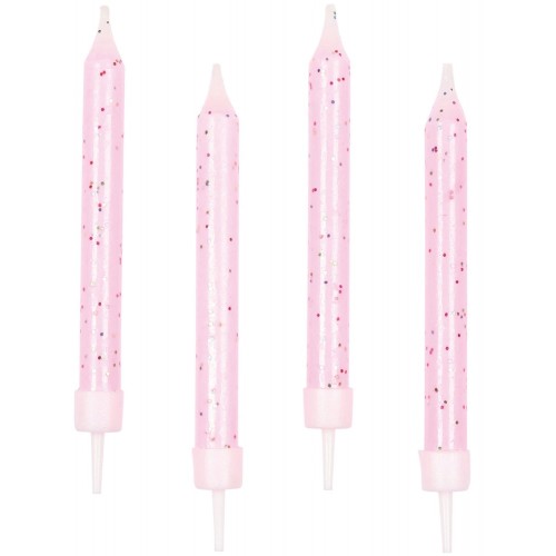 Colour Pink glitter cake candles, set of 10