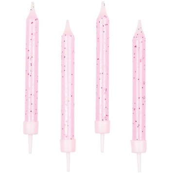 Colour Pink glitter cake candles, set of 10