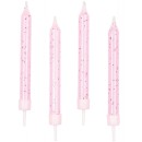 Colour Pink glitter cake candles, set of 10