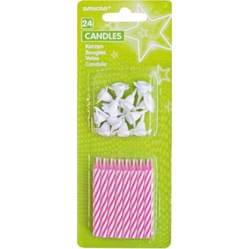 Colour Pink spiral cake candles, set of 24