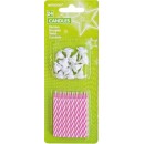 Colour Pink spiral cake candles, set of 24