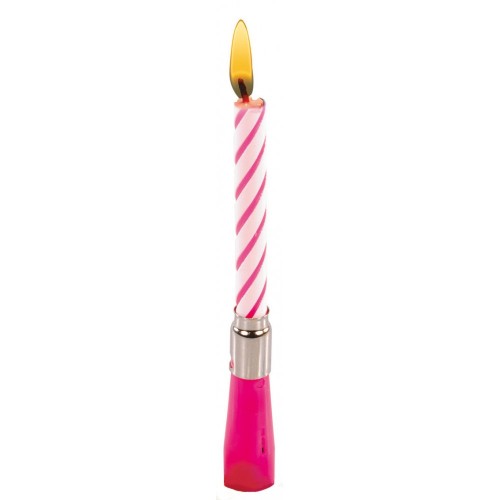 Colour Pink birthday candle with musical holder