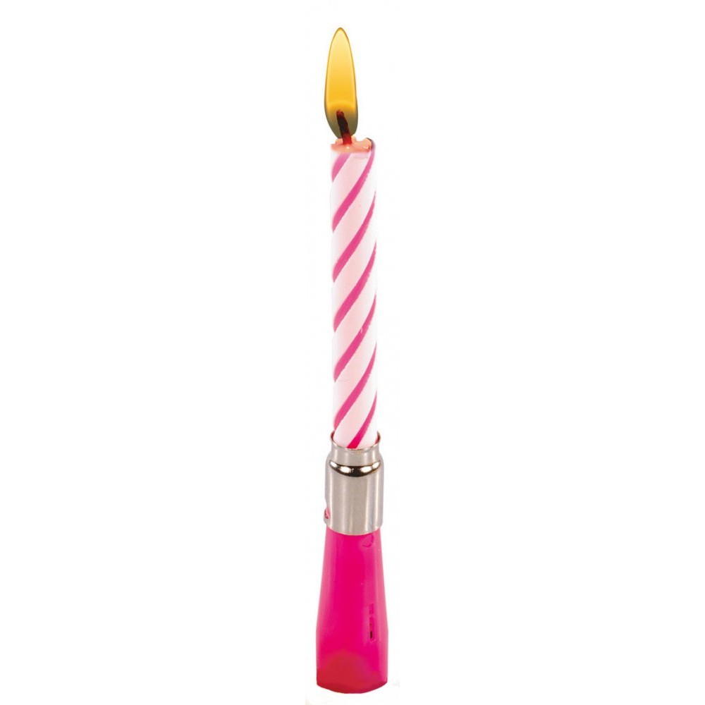 Colour Pink birthday candle with musical holder