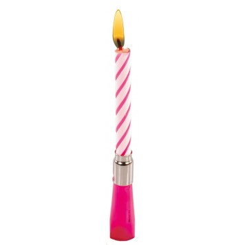 Colour Pink birthday candle with musical holder