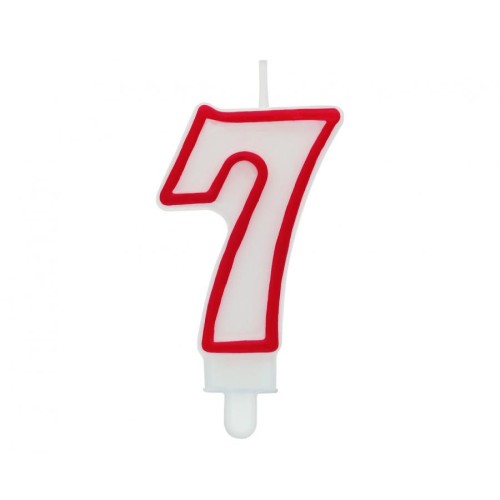 Number Red Outline, Red Outlined Number Candle, Birthday Candle Number 7