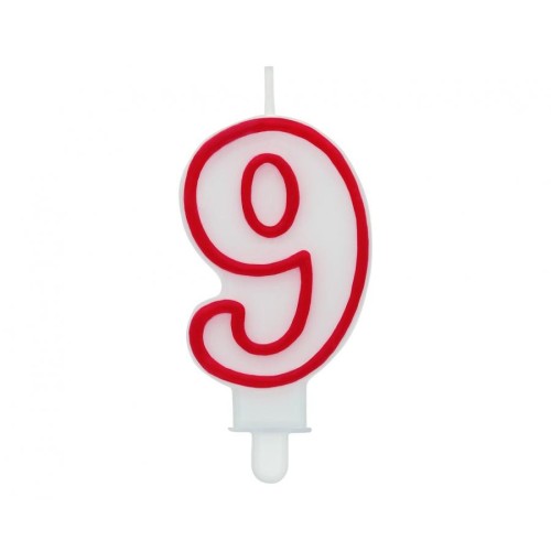 Number Red Outline, Red Outline numeral candle, cake candle number 9