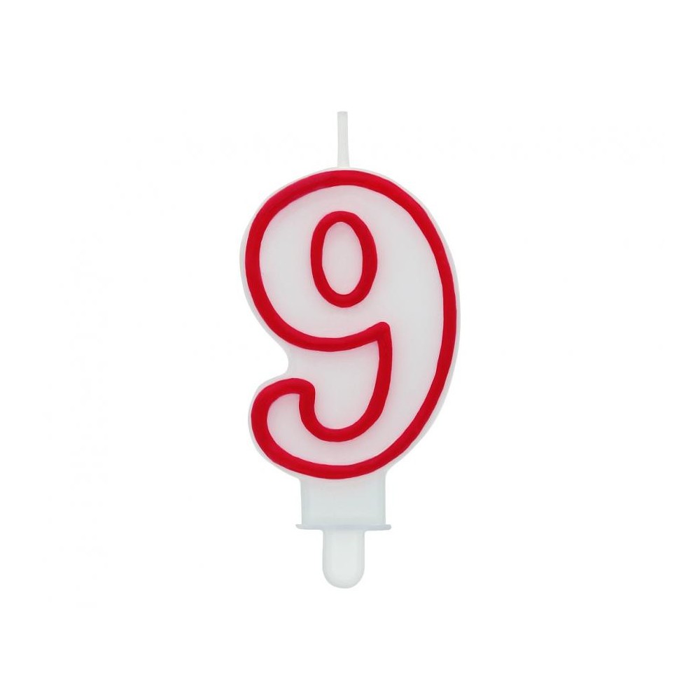Number Red Outline, Red Outline numeral candle, cake candle number 9