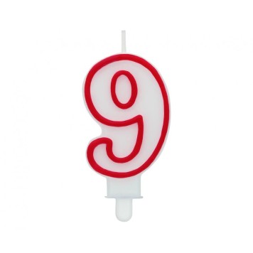 Number Red Outline, Red Outline numeral candle, cake candle number 9