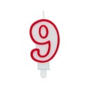 Number Red Outline, Red Outline numeral candle, cake candle number 9