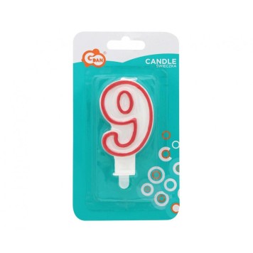 Number Red Outline, Red Outline numeral candle, cake candle number 9