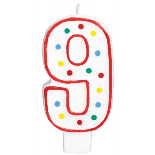 Colour Polka dot cake candle, number candle 9