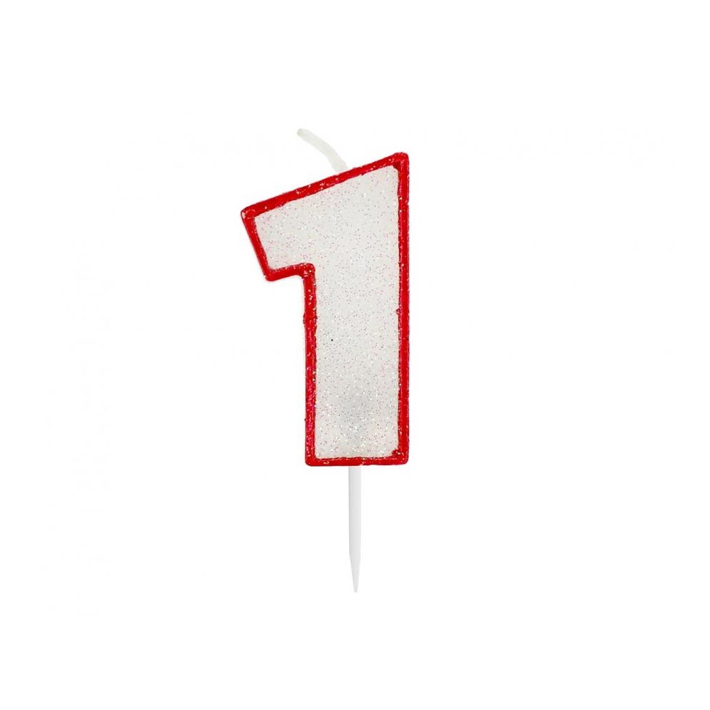 Number Red Outline Glitter Red Number 1 Candle, Cake Candle