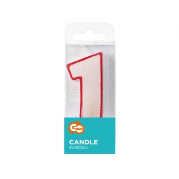 Number Red Outline Glitter Red Number 1 Candle, Cake Candle