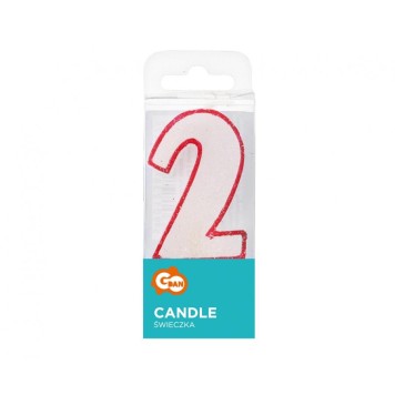 Number Red Outline Glitter Red Number 2 Candle, Cake Candle