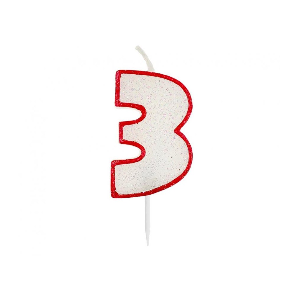 Number Red Outline Glitter Red number 3 candle, cake candle
