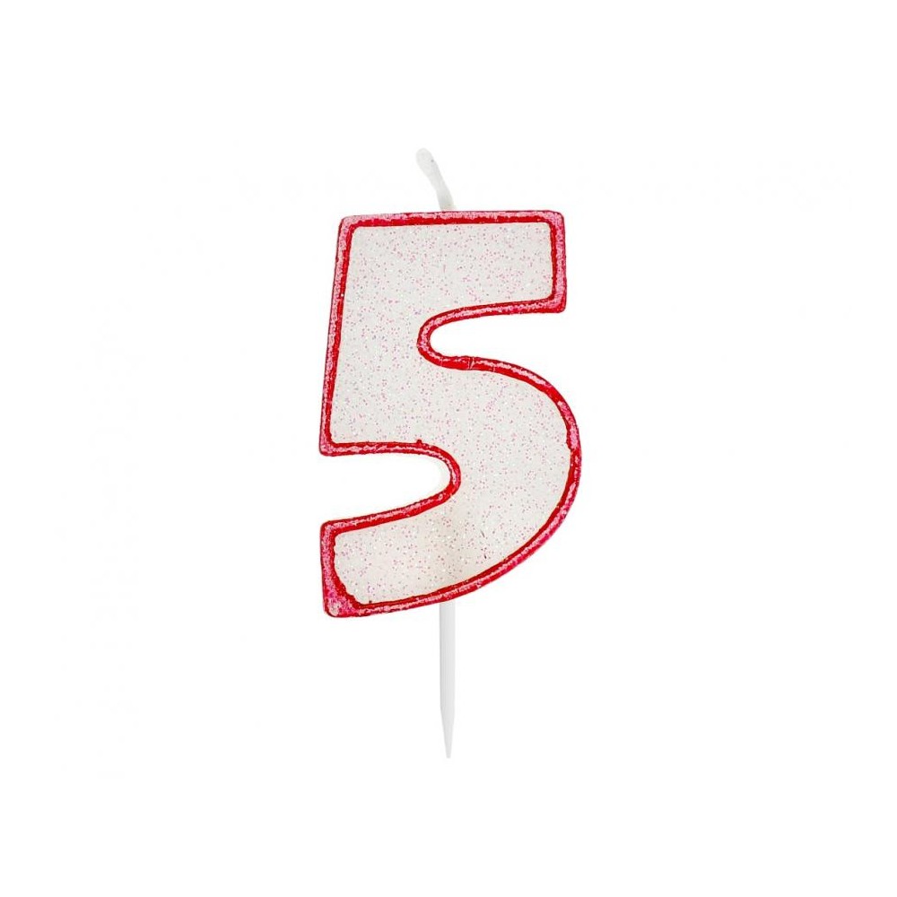 Number Red Outline Glitter Red Number 5 Candle, Cake Candle