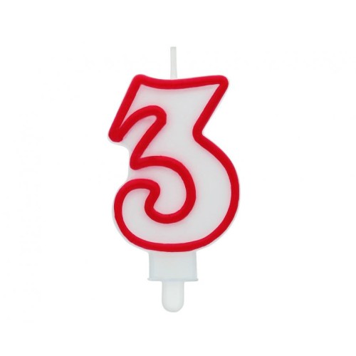 Number Red Outline, Red Outlined Number Candle, Birthday Candle Number 3