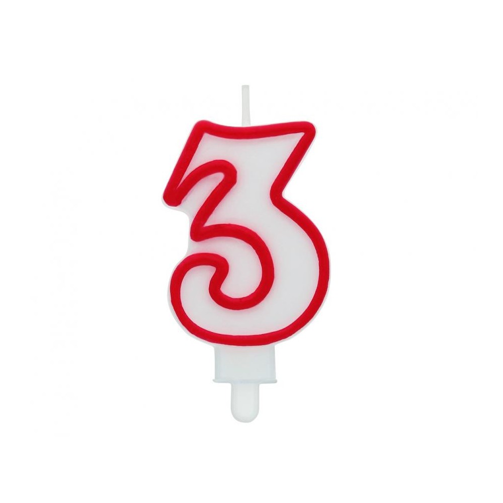 Number Red Outline, Red Outlined Number Candle, Birthday Candle Number 3