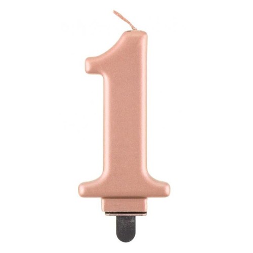 Number Metallic Rose Gold number 1 candle, cake candle