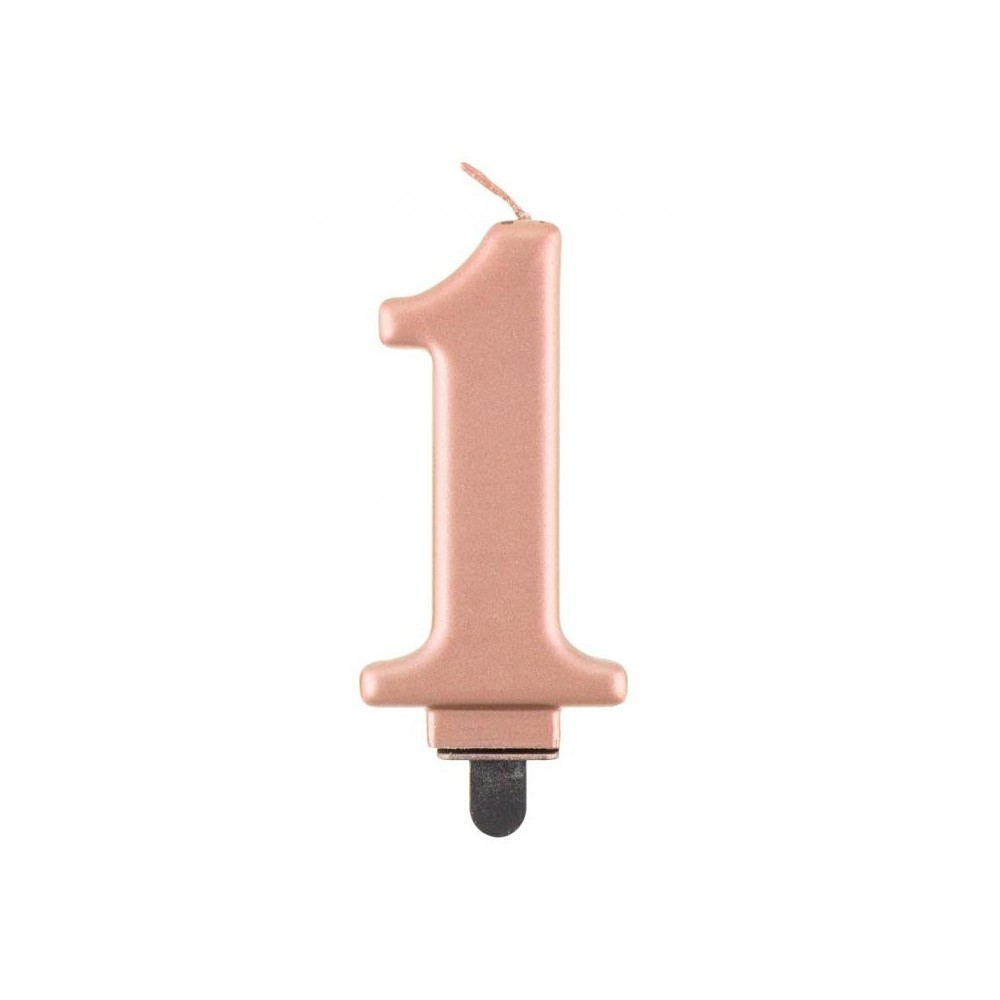 Number Metallic Rose Gold number 1 candle, cake candle
