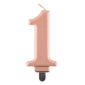 Number Metallic Rose Gold number 1 candle, cake candle