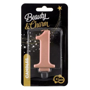 Number Metallic Rose Gold number 1 candle, cake candle