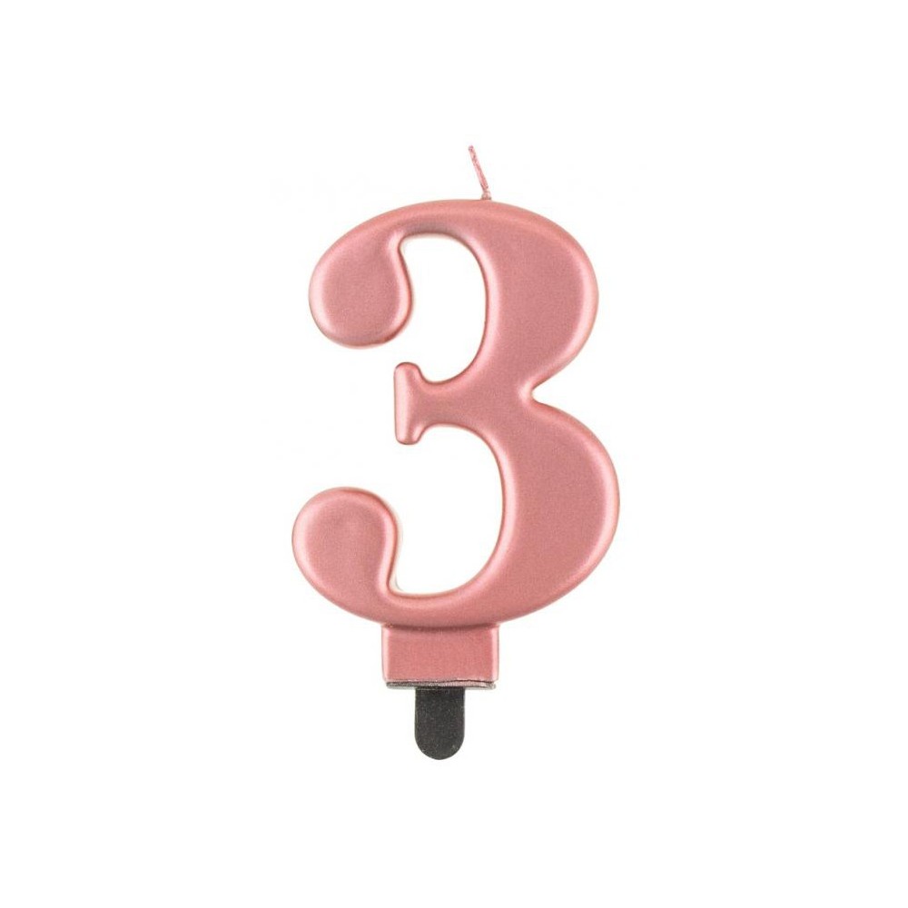 Number Metallic Rose Gold Number 3 Candle, Cake Candle