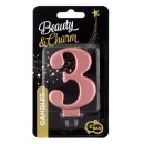 Number Metallic Rose Gold Number 3 Candle, Cake Candle