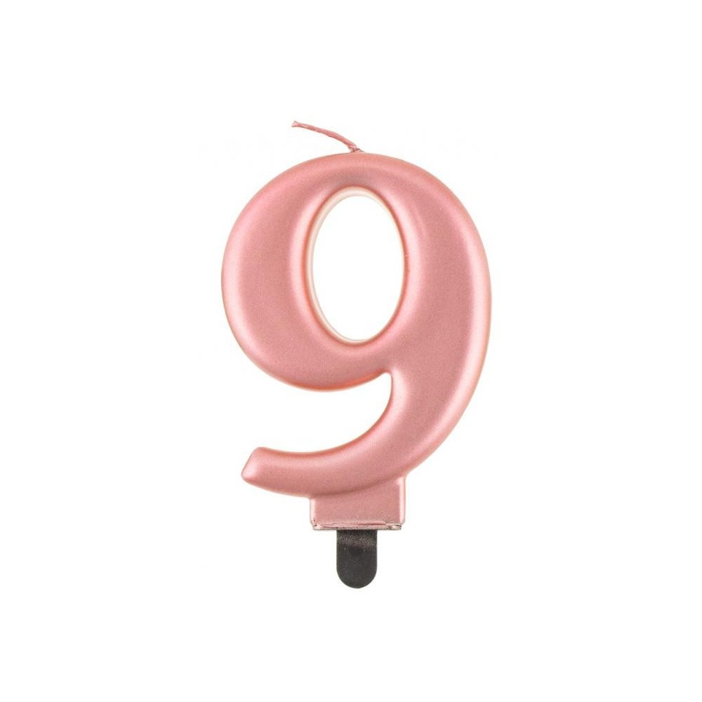 Number Metallic Rose Gold Number 9 Candle, Cake Candle