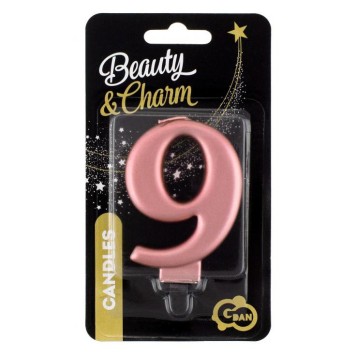 Number Metallic Rose Gold Number 9 Candle, Cake Candle