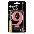 Number Metallic Rose Gold Number 9 Candle, Cake Candle