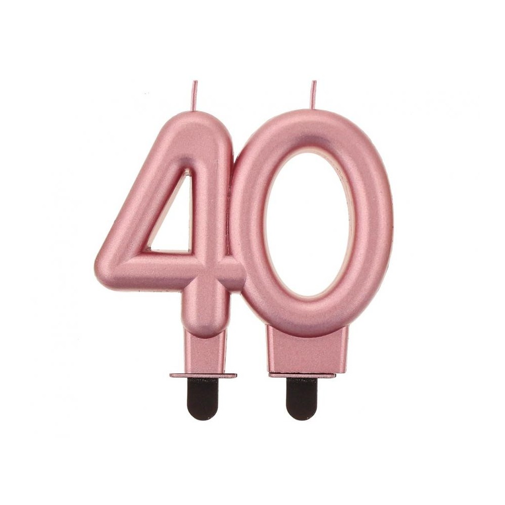 Colour Metallic Rose Gold cake candle, number candle 40