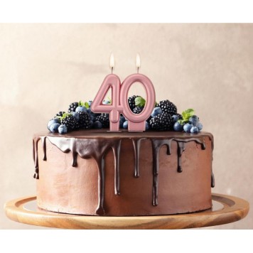 Colour Metallic Rose Gold cake candle, number candle 40