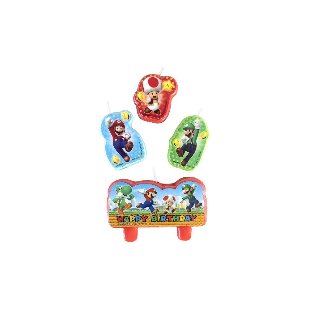 Super Mario Mushroom World cake candle, 4-piece candle set