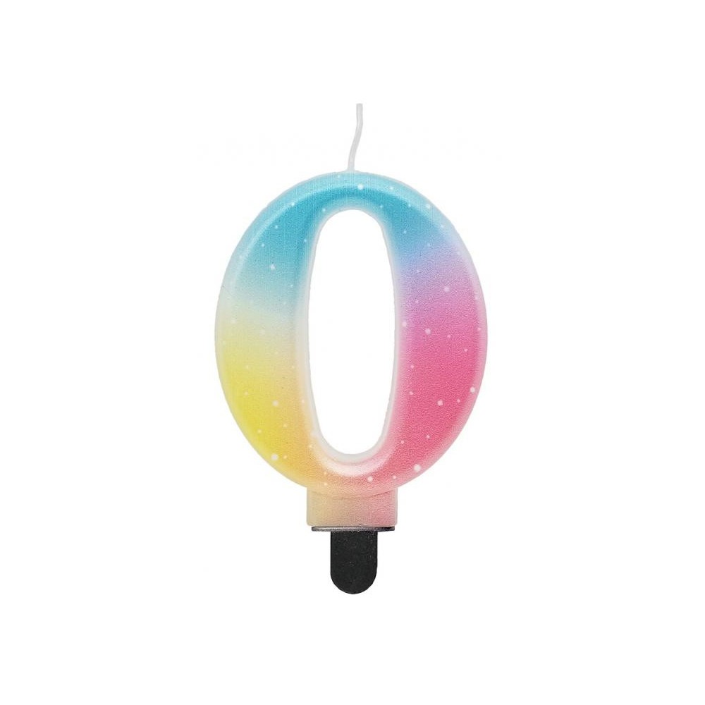 Number Pastel Ombre Colorful Number 0 Candle, Birthday Candle