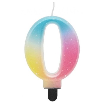 Number Pastel Ombre Colorful Number 0 Candle, Birthday Candle
