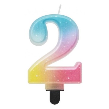 Number Pastel Ombre Colorful number 2 candle, cake candle