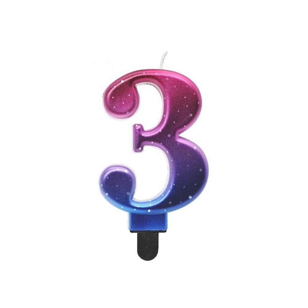 Number Night Sky Metallic Colorful number 3 birthday candle