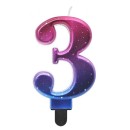 Number Night Sky Metallic Colorful number 3 birthday candle