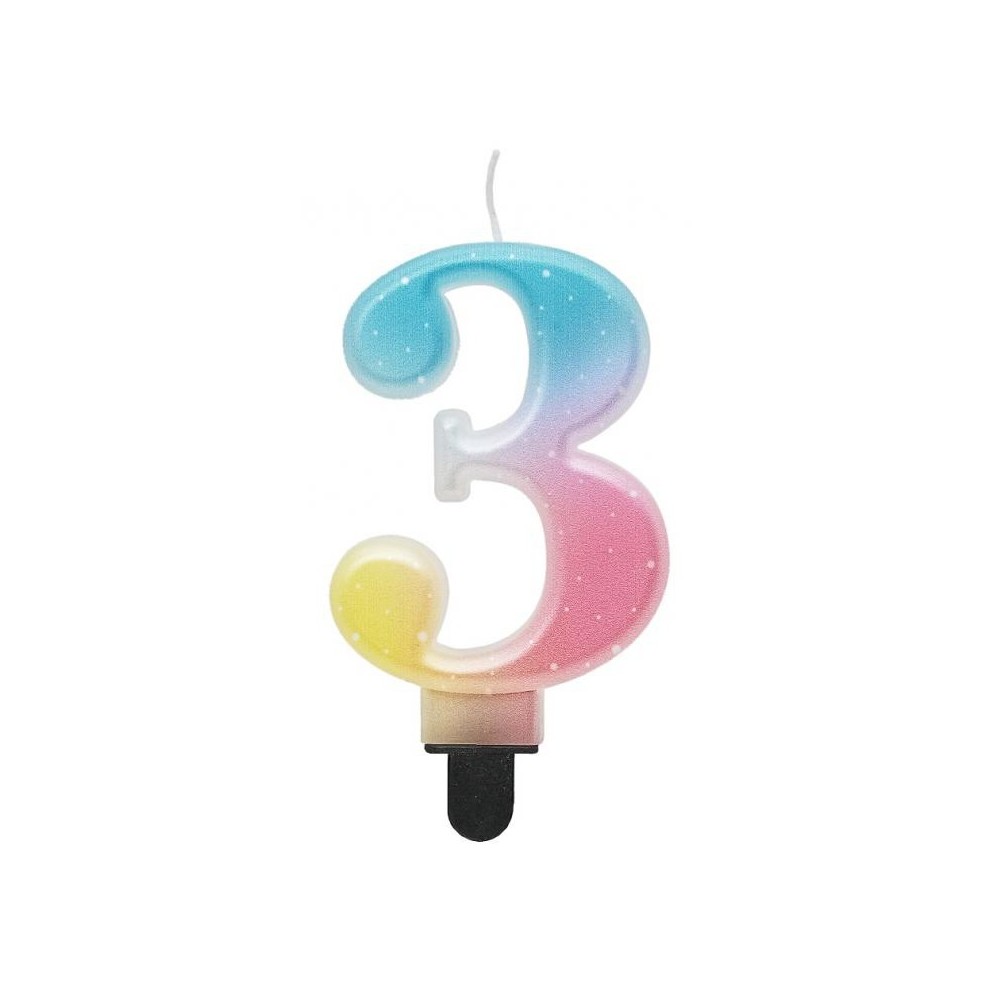 Number Pastel Ombre Colorful number 3 candle, birthday cake candle