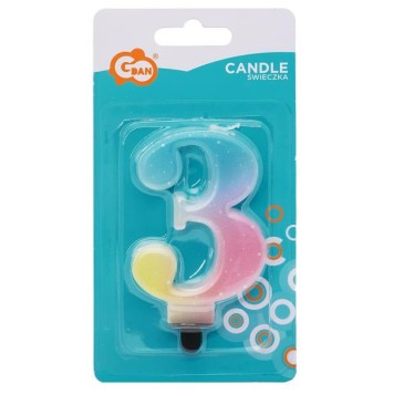 Number Pastel Ombre Colorful number 3 candle, birthday cake candle