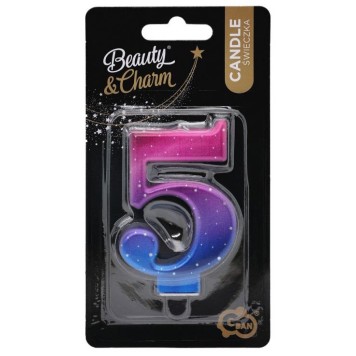 Number Night Sky Metallic Colorful number 5 candle, cake candle