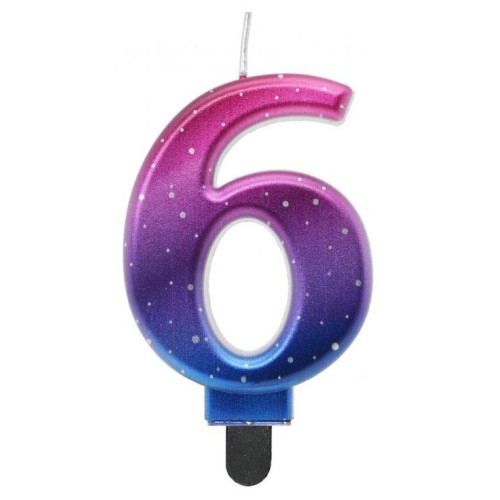 Number Night Sky Metallic Colored number 6 candle, birthday candle