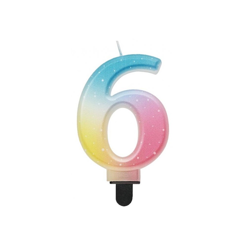 Number Pastel Ombre Colorful number 6 candle, birthday candle